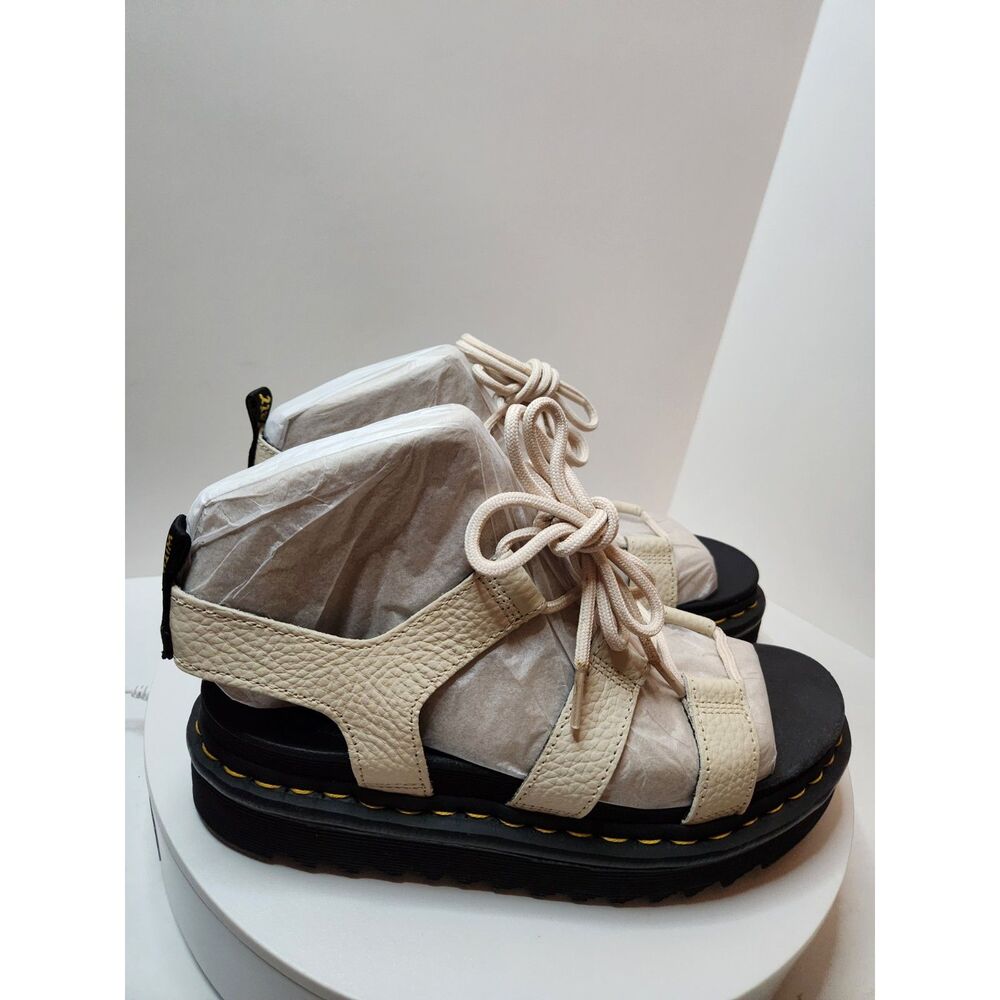 Dr. Martens Cream Leather Platform Sandals with Black Sole - Picture 4 of 12